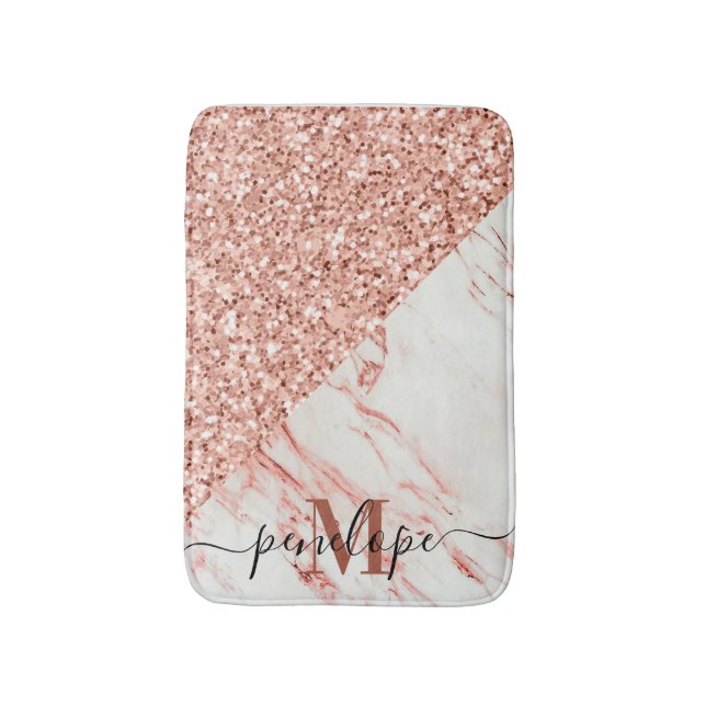 Marble Texture and Rose Glitter Bath Mat (Front Vertical)