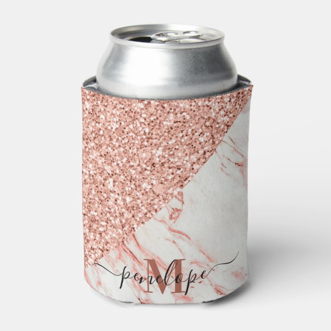 Marble Texture and Rose Glitter Can Cooler (Can Front)