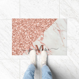 Marble Texture and Rose Glitter Doormat
