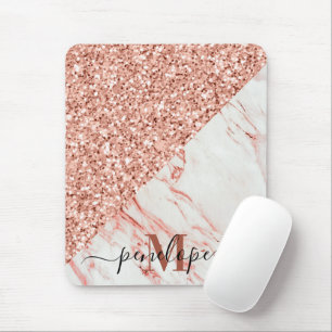 Marble Texture and Rose Glitter Mouse Mat