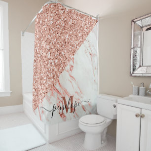 Marble Texture and Rose Glitter Shower Curtain
