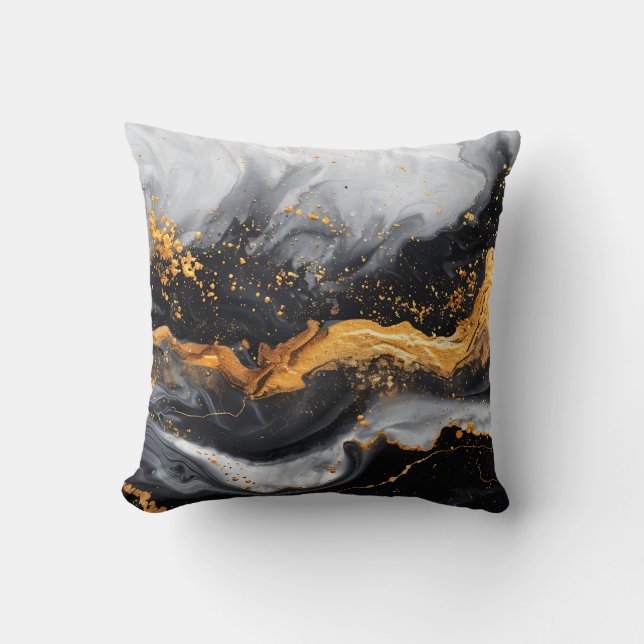 Marble texture black grey gold Throw Pillow (Front)