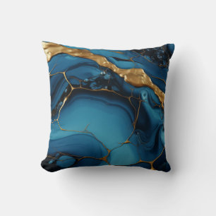 Marble texture blue gold Throw Pillow