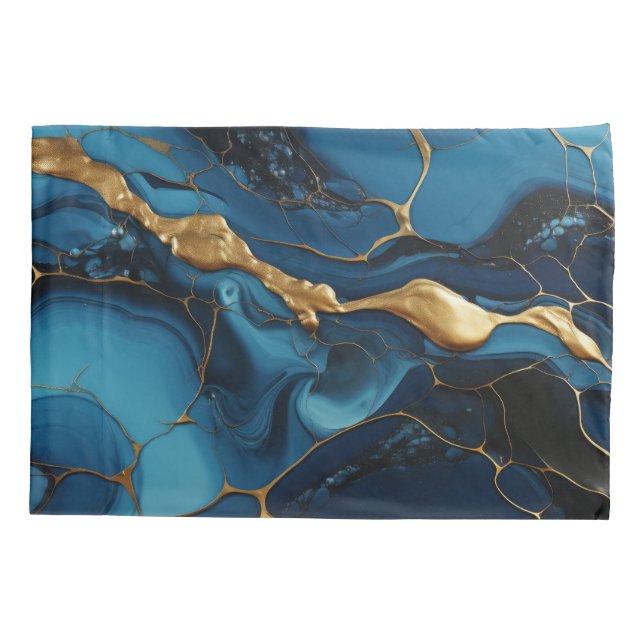 Marble texture blue teal gold Pillowcase (Back)