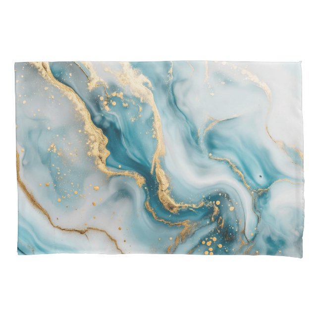 Marble texture blue teal gold Pillowcase (Front)