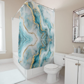 Marble texture blue teal gold Shower Curtain