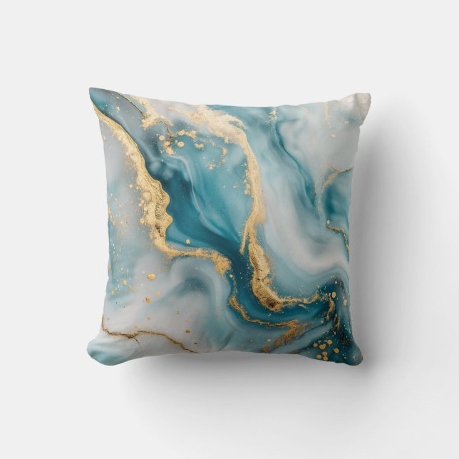 Marble texture blue teal gold Throw Pillow (Front)
