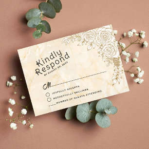 Marble Texture Floral Lace Islamic Muslim Wedding RSVP Card