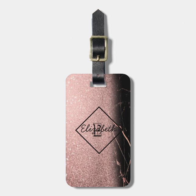 Marble Texture, Glitter  Monogram-Personalised Luggage Tag (Front Vertical)