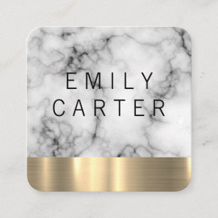 Marble Texture Gold Metal Trim Square Business Card