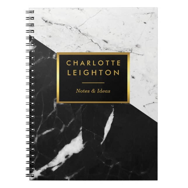 Marble Texture Notebook modern Gold personalised (Front)