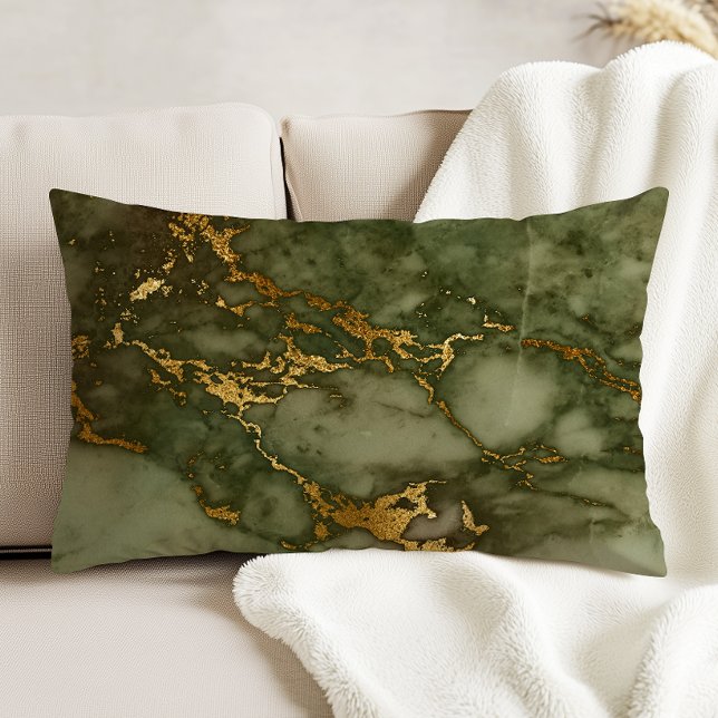 Marble Texture Olive Green Faux Gold Foil Decorative Cushion (Creator Uploaded)