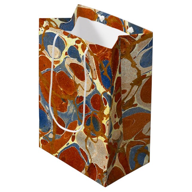 Marble Texture Pattern | Blue Red Creme Yellow Medium Gift Bag (Front Angled)