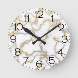 Marble Texture White Gold Modern Luxury Minimal Round Clock