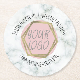 Marble Thank You Business Logo  Round Paper Coaster