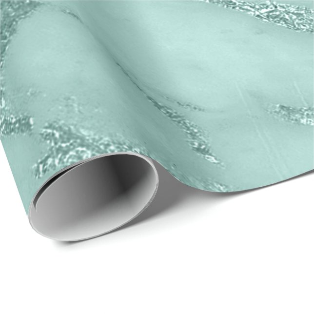 Marble Tiffany Aqua Pastel Stone Abstract Metallic Wrapping Paper (Roll Corner)