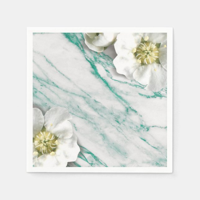 Marble Tiffany Emerald White Jasmine Glitter Napkin (Front)