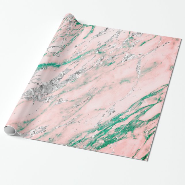 Marble Tiffany Silver Gray Pink Rose Stone Pastel Wrapping Paper (Unrolled)