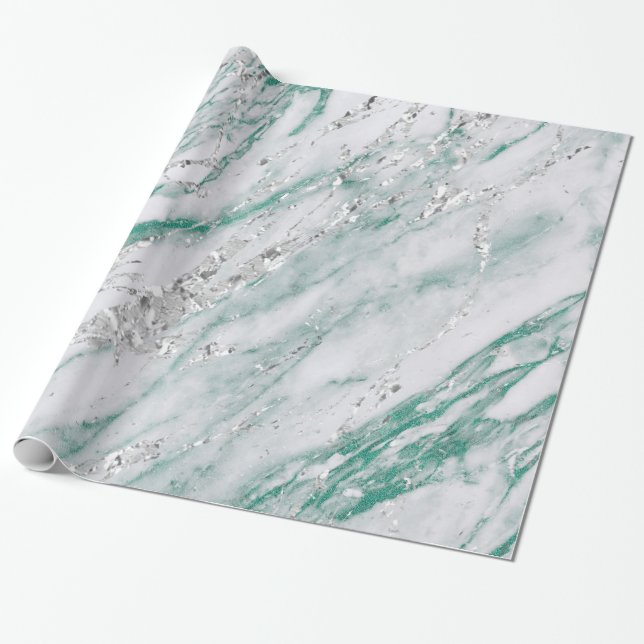 Marble Tiffany Silver Gray Teal Green Stone VIP Wrapping Paper (Unrolled)