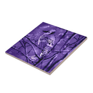 Marble Tile with Blue Jay Bird Abstract Art Design