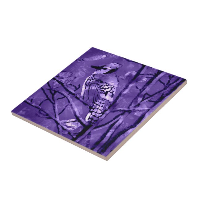 Marble Tile with Blue Jay Bird Abstract Art Design (Side)