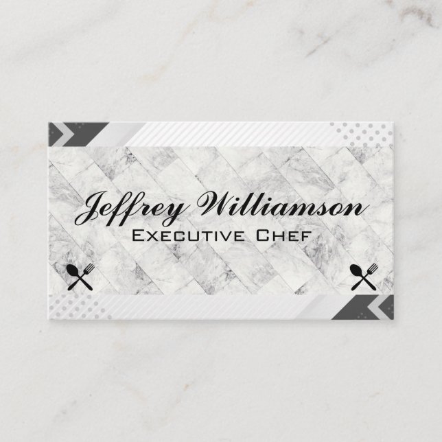 Marble Tiles | Wood | Silverware Culinary Logo Business Card (Front)