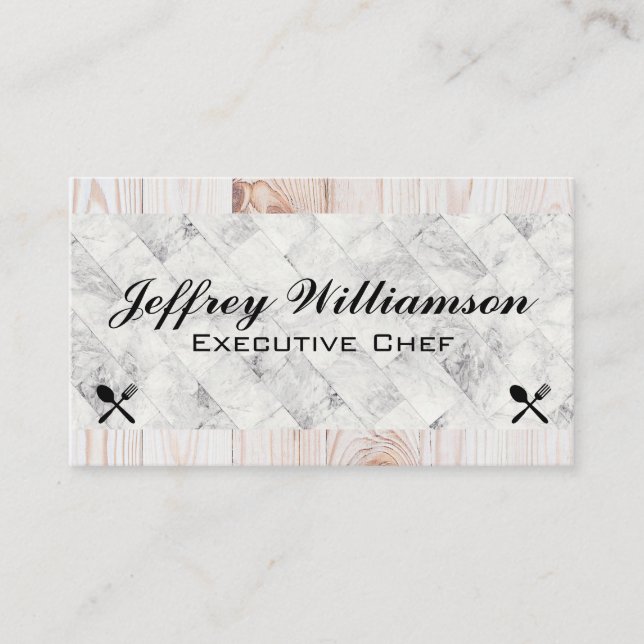 Marble Tiles | Wood | Silverware Icons Business Card (Front)