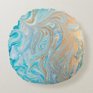 Marble turquoise gold silver, beautiful,elegant,Ma Round Cushion