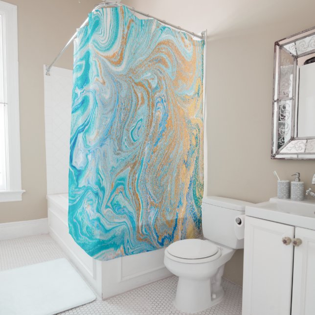 Marble turquoise gold silver, beautiful,elegant,Ma Shower Curtain (In Situ)