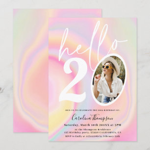 Marble unicorn rainbow pastel photo chic hello 20 invitation