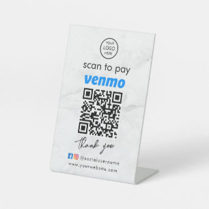 Marble Venmo QR Code Payment   Logo   Scan to Pay  Pedestal Sign