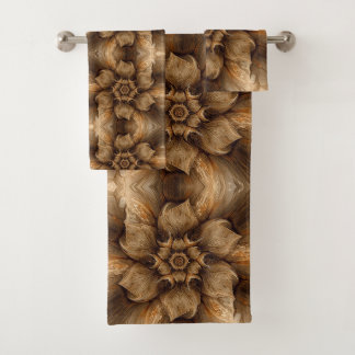 Marble Warm brown flower Dream Abstract Fractal Bath Towel Set