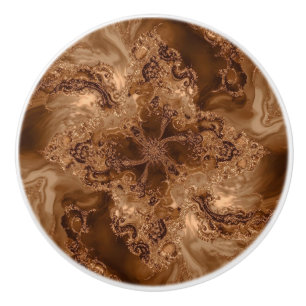 Marble Warm brown flower Dream Abstract Fractal Ceramic Knob