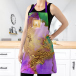Marble watercolor chic gold purple green monogram apron<br><div class="desc">Here’s a wonderful way to add pizzaz to your daily makeup, hair stylist, beauty, as well as cooking and baking routines. Add extra sparkle to your professional adventures whenever you wear this elegant, sophisticated, simple, and modern apron. A sparkly, faux gold foil square with a script typography monogram overlays a...</div>
