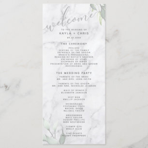 Marble Watercolor Floral Wedding Program Programme