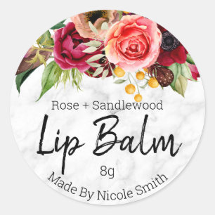 Marble Watercolor Flowers Lip Balm Pot Labels