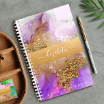 Marble watercolor gold pink purple green script planner<br><div class="desc">A sparkly, faux gold foil band with your script typography name overlays a rich, gold veined, purple, pink, aqua, and green watercolor background on this chic, elegant, trendy, custom name yearly planner. Personalise with your initial. This planner comes in 2 sizes: small (5.5”x8.5”) and medium (8.5”x11”). Makes a fun and...</div>