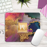 Marble watercolor gold purple blue green monogram mouse mat<br><div class="desc">A sparkly, faux gold foil square with a script typography monogram initial overlays a rich, gold veined, navy blue, hunter green, pink, and purple watercolor background on this elegant, trendy, girly, monogramed mousepad. Makes a chic and stylish statement every time you use it. A great gift for a friend, as...</div>
