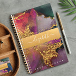 Marble watercolor gold purple blue green script planner<br><div class="desc">A sparkly, faux gold foil band with your script typography name overlays a rich, gold veined, navy blue, hunter green, pink, and purple watercolor background on this chic, elegant, trendy, custom name yearly planner. Personalise with your name. This planner comes in 2 sizes: small (5.5”x8.5”) and medium (8.5”x11”). Makes a...</div>