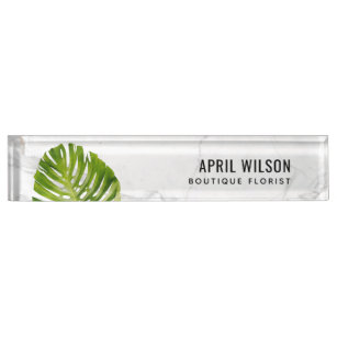 MARBLE WATERCOLOR GREEN MONSTERA LEAF FOLIAGE NAMEPLATE