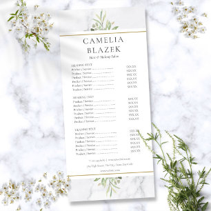 Marble Watercolor Greenery Salon Service Menu