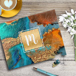Marble watercolor monogram gold turquoise & orange jigsaw puzzle<br><div class="desc">A sparkly, faux gold foil square with a script typography monogram initial overlays a rich, gold veined, turquoise blue, and yellow orange watercolor background on this elegant, trendy, girly, modern, monogramed jigsaw puzzle. Makes a great unique, custom, personalised present for someone special! Comes in a special gift box. Just type...</div>