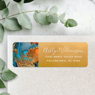 Marble watercolor turquoise gold orange address