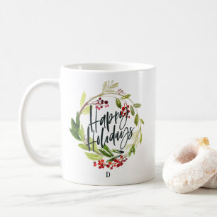 Marble watercolor wreath monogram coffee mug