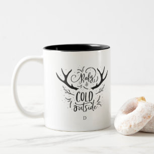 Marble watercolor wreath monogram Two-Tone coffee mug