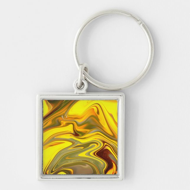 Marble Waves Yellow Digital Paper-55448 Key Ring (Front)