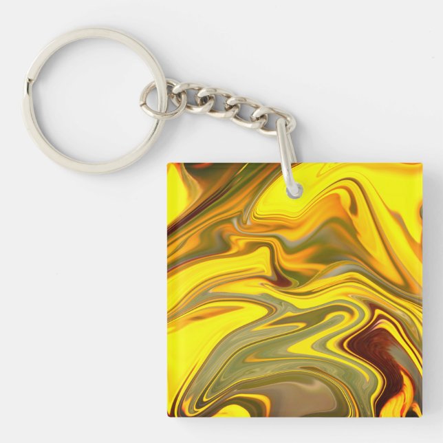 Marble Waves Yellow Digital Paper-55448 Key Ring (Front)