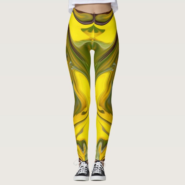 Marble Waves Yellow Digital Paper-55448 Leggings (Front)