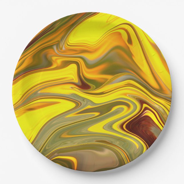 Marble Waves Yellow Digital Paper-55448 Paper Plate (Front)