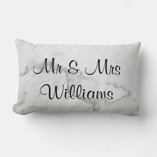 Marble "We Did" Monogrammed Wedding Pillow (Front)